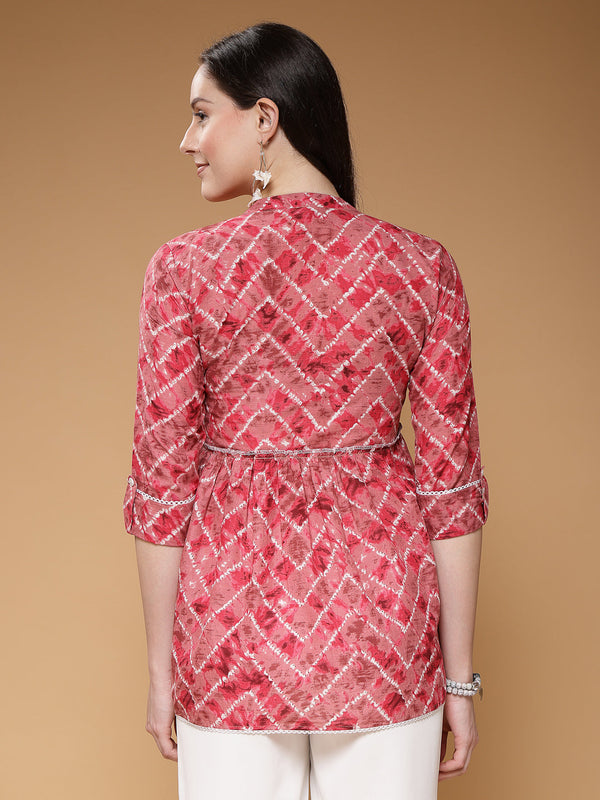 Indibelle Cotton Magenta Abstract Print Peplum Top