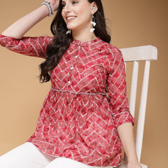 Indibelle Cotton Magenta Abstract Print Peplum Top