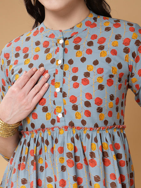 Indibelle Cotton Blue Floral Print Peplum Top