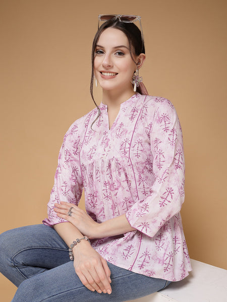 Indibelle Rayon Purple Abstract Print A-Line Top