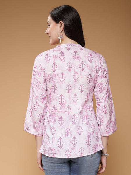Indibelle Rayon Purple Abstract Print A-Line Top