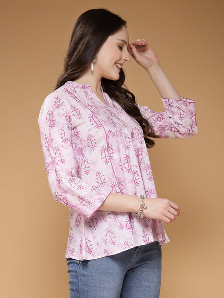 Indibelle Rayon Purple Abstract Print A-Line Top