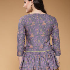 Indibelle Rayon Purple Abstract Print A-Line Top