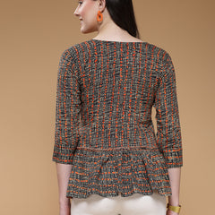 Indibelle Rayon Black Abstract Print A-Line Top