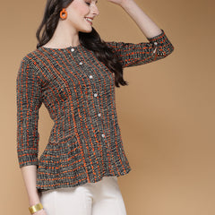 Indibelle Rayon Black Abstract Print A-Line Top