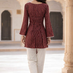Indibelle Maroon Printed Cotton Short Kurti
