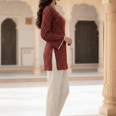 Printed Maroon Short Kurti Side