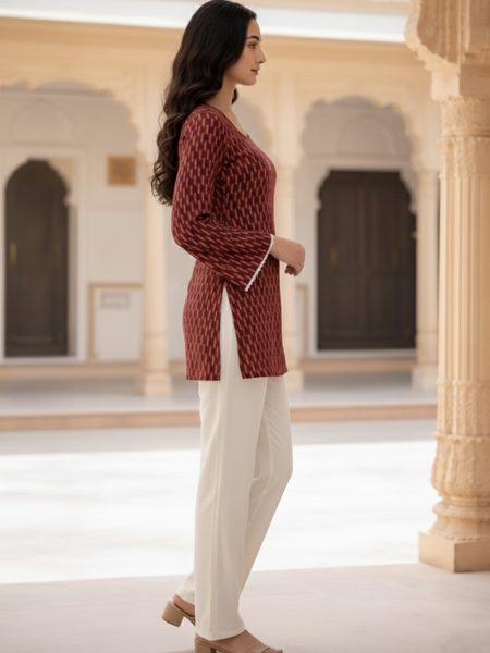 Printed Maroon Short Kurti Side