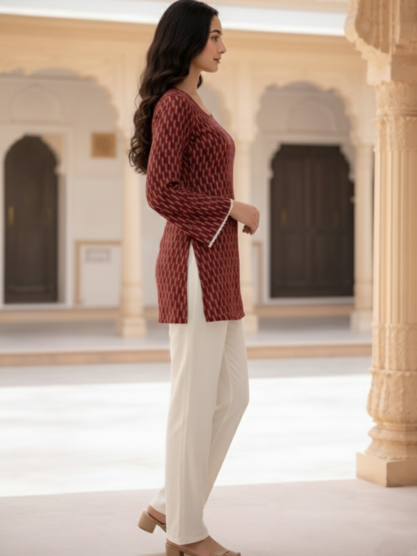 Printed Maroon Short Kurti Side