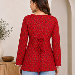 Indibelle Maroon Printed Cotton Short Kurti