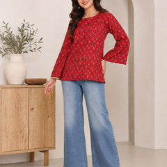 Indibelle Red Printed Cotton Short Kurti