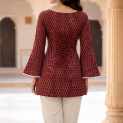 Printed Maroon Short Kurti Front Back