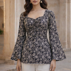 Indibelle Coffee Brown Floral Printed Cotton Short Kurti