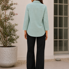 Indibelle Premium Linen Blend Aqua Green Shirt