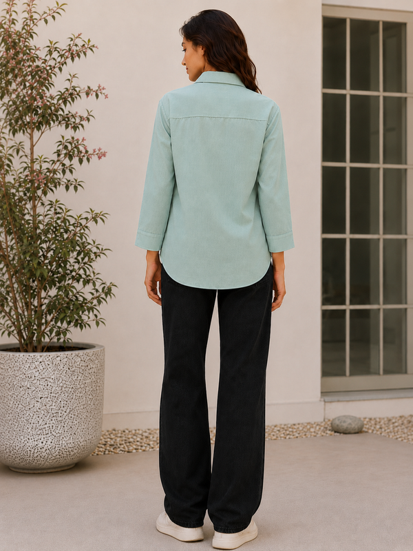 Indibelle Premium Linen Blend Aqua Green Shirt