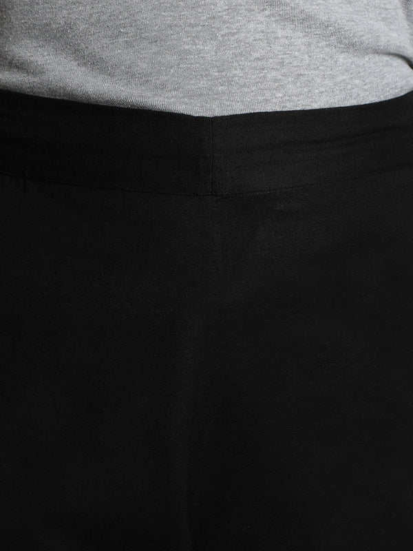 Indibelle Cotton Solid Black Trousers