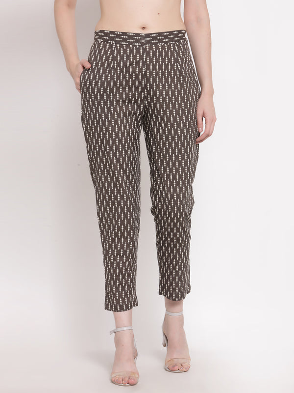 Indibelle Cotton Ethnic Printed Trousers (Grey)