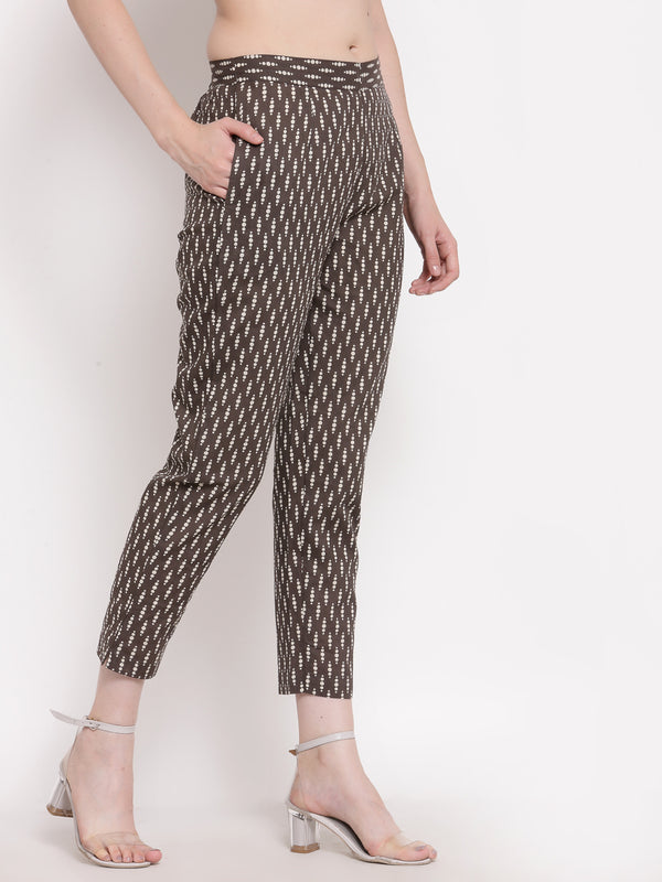 Indibelle Cotton Ethnic Printed Trousers (Grey)