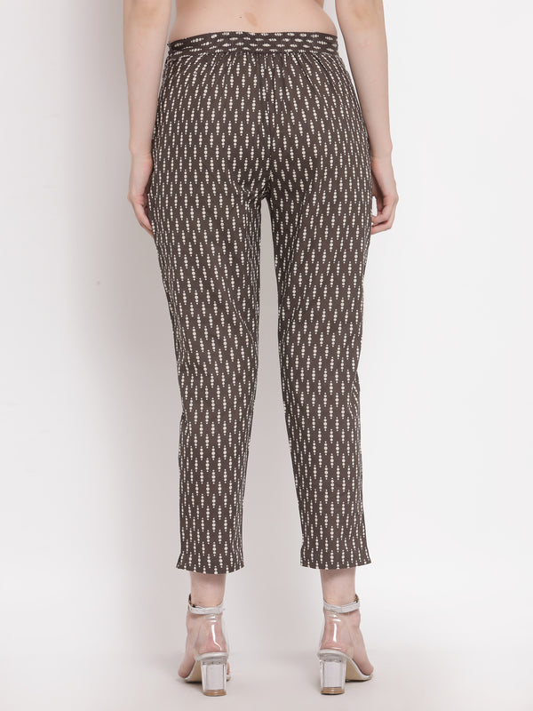 Indibelle Cotton Ethnic Printed Trousers (Grey)