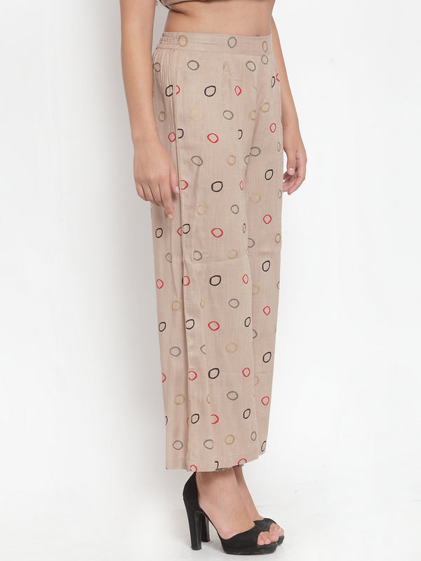 Indibelle Rayon Circle Print Plazzo Pants (Beige)
