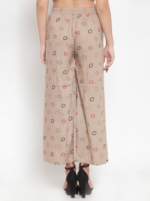 Indibelle Rayon Circle Print Plazzo Pants (Beige)