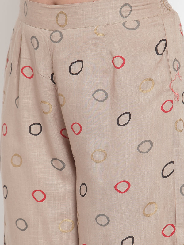Indibelle Rayon Circle Print Plazzo Pants (Beige)