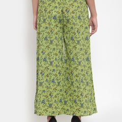Indibelle Cotton Floral Print Plazzo Pants (Green)