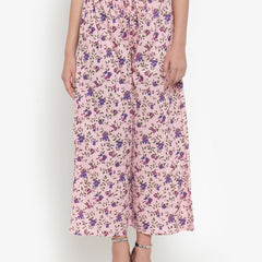 Indibelle Cotton Floral Print Plazzo Pants (Pink)
