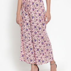Indibelle Cotton Floral Print Plazzo Pants (Pink)