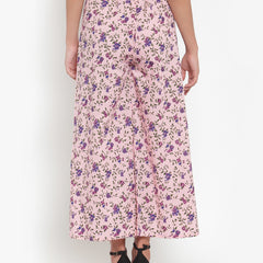 Indibelle Cotton Floral Print Plazzo Pants (Pink)