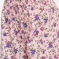 Indibelle Cotton Floral Print Plazzo Pants (Pink)