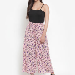Indibelle Cotton Floral Print Plazzo Pants (Pink)