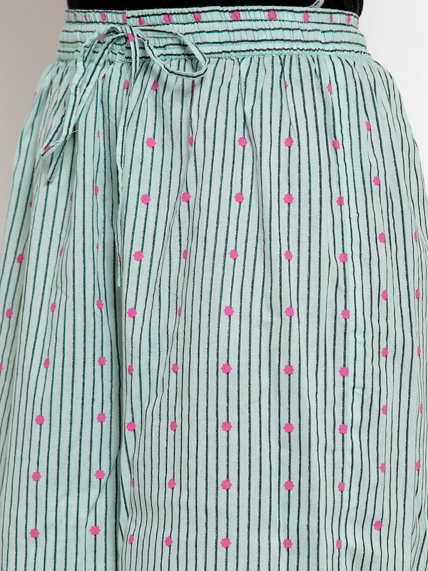 Indibelle Women Sea Green Cotton Foil Print Straight Kurta set