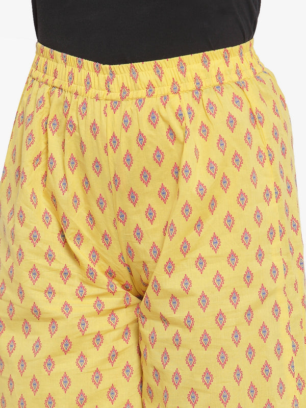 Indibelle Cotton Ethnic Motifs Print Plazzo Pants (Yellow)