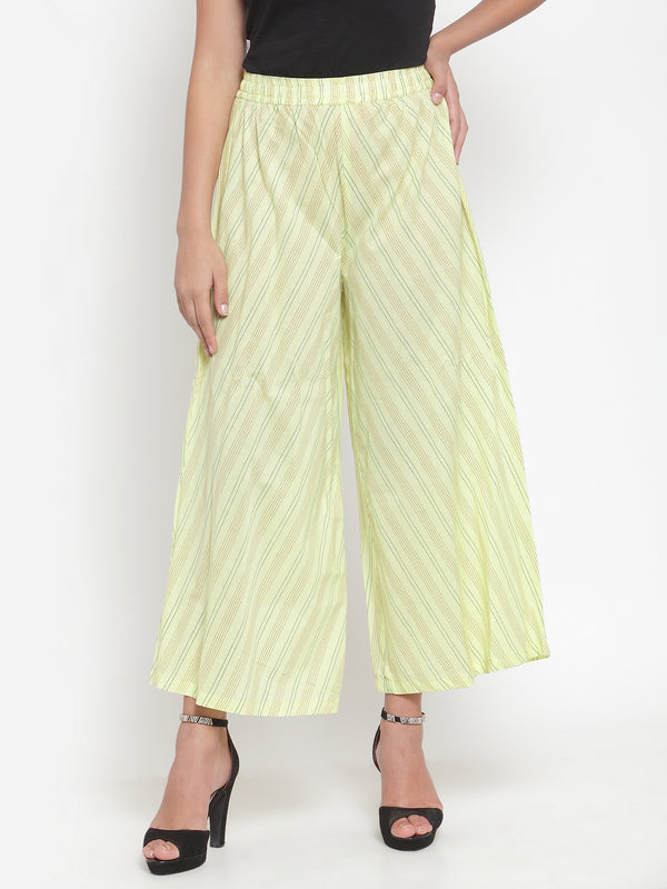 Indibelle Cotton Striped Print Plazzo Pants (Yellow)