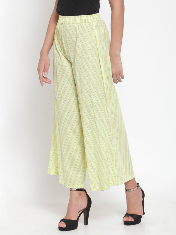 Indibelle Cotton Striped Print Plazzo Pants (Yellow)