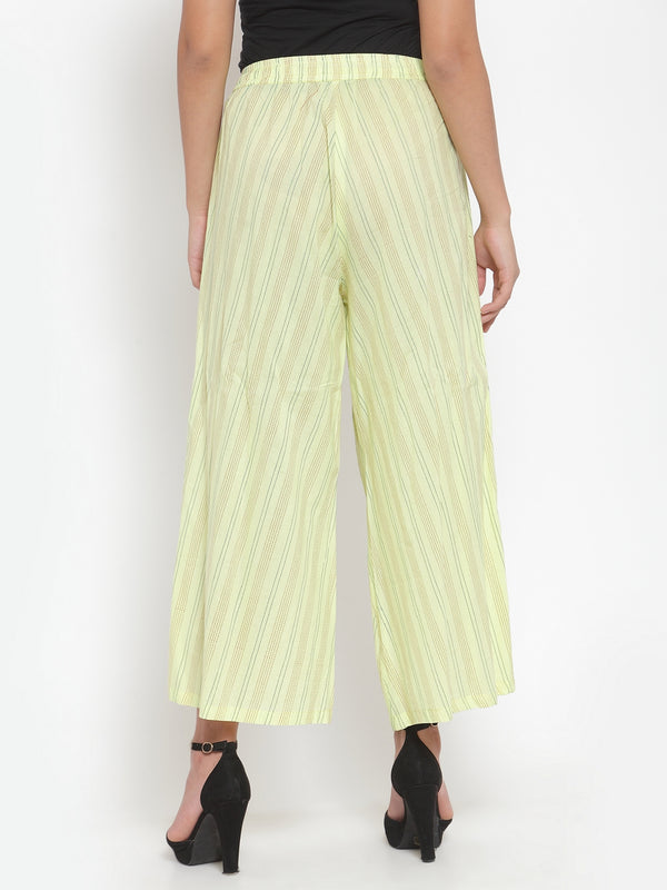 Indibelle Cotton Striped Print Plazzo Pants (Yellow)