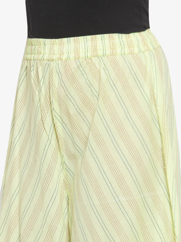 Indibelle Cotton Striped Print Plazzo Pants (Yellow)