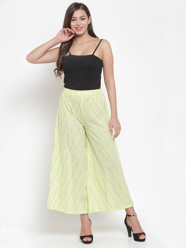 Indibelle Cotton Striped Print Plazzo Pants (Yellow)
