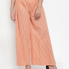 Indibelle Cotton Striped Print Plazzo Pants (Peach)