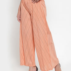 Indibelle Cotton Striped Print Plazzo Pants (Peach)