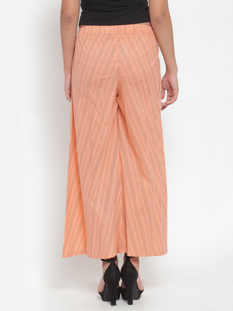 Indibelle Cotton Striped Print Plazzo Pants (Peach)