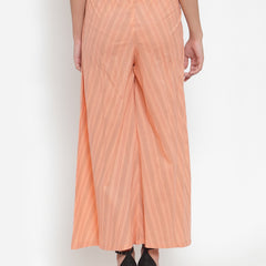 Indibelle Cotton Striped Print Plazzo Pants (Peach)