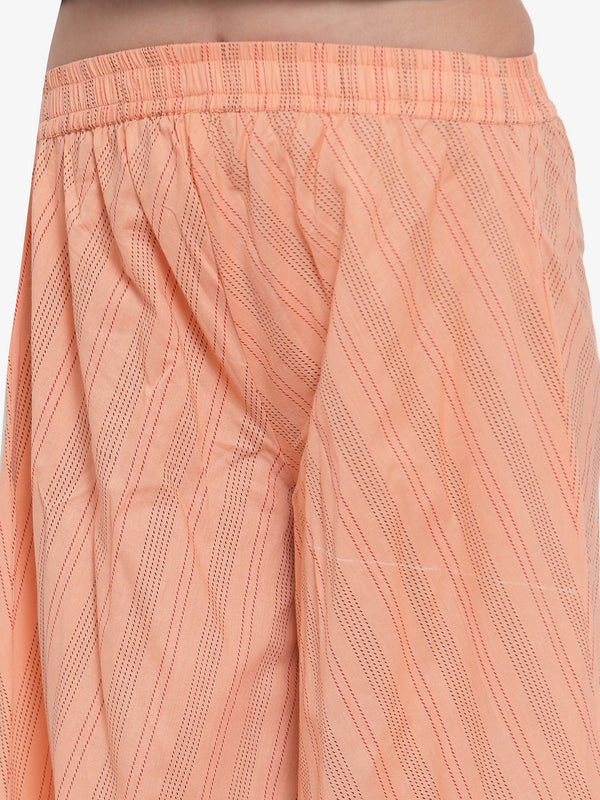 Indibelle Cotton Striped Print Plazzo Pants (Peach)
