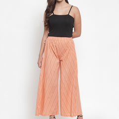 Indibelle Cotton Striped Print Plazzo Pants (Peach)