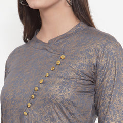 Indibelle Women Gray Gold Rayon Foil Print Straight Kurta set