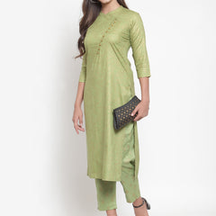 Indibelle Women Pista Green Gold Rayon Foil Print Straight Kurta set