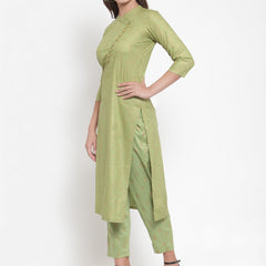 Indibelle Women Pista Green Gold Rayon Foil Print Straight Kurta set