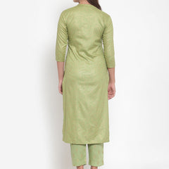 Indibelle Women Pista Green Gold Rayon Foil Print Straight Kurta set