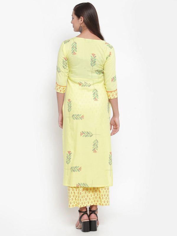 Indibelle Women Yellow Rayon Block Print Straight Kurta set